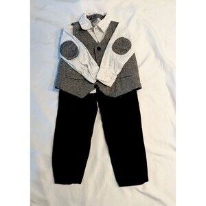 Dapper Dude Boys 3T Grey Herringbone Vest Long Sleeve Shirt with Dress Pants Set